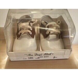 Vintage Baby Shoes - Mrs. Day’s Ideal burgundy and white shoes size 2